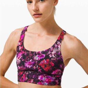 Lululemon sz 4 Energy Bra Long Line Medium Support B-D Cup Fluoro Floral Multi